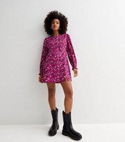 New Look Purple Abstract Print Long Sleeve Mini Dress